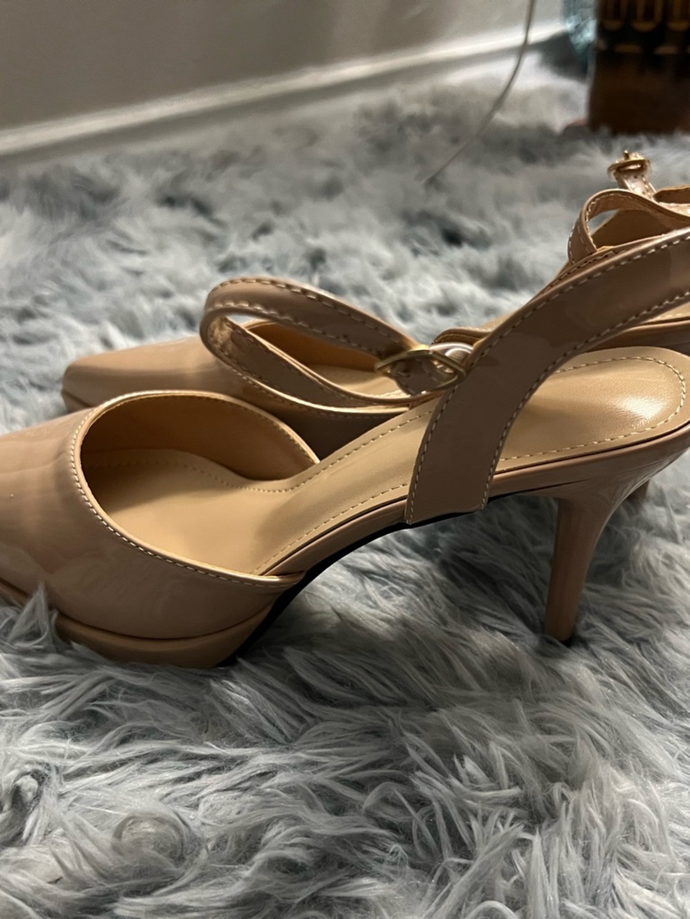 Amazon Beige Patent Mid Heel Slingback Pumps
